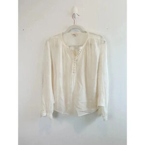 Rebecca Taylor White Lace Insert Long Sleeve Blouse Size 4